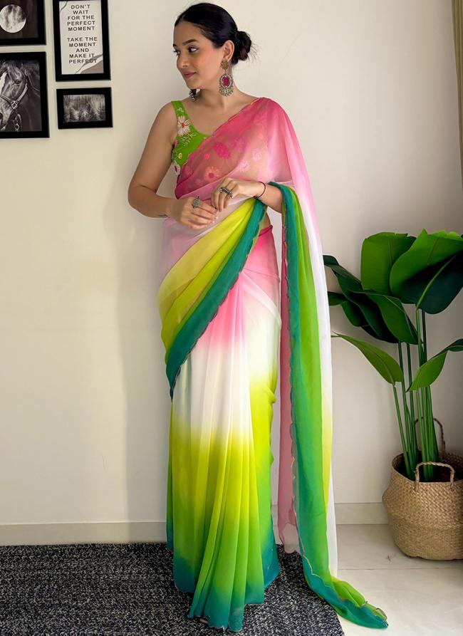 Faux Georgette Pink,white,green Party Wear Sequence Work Saree